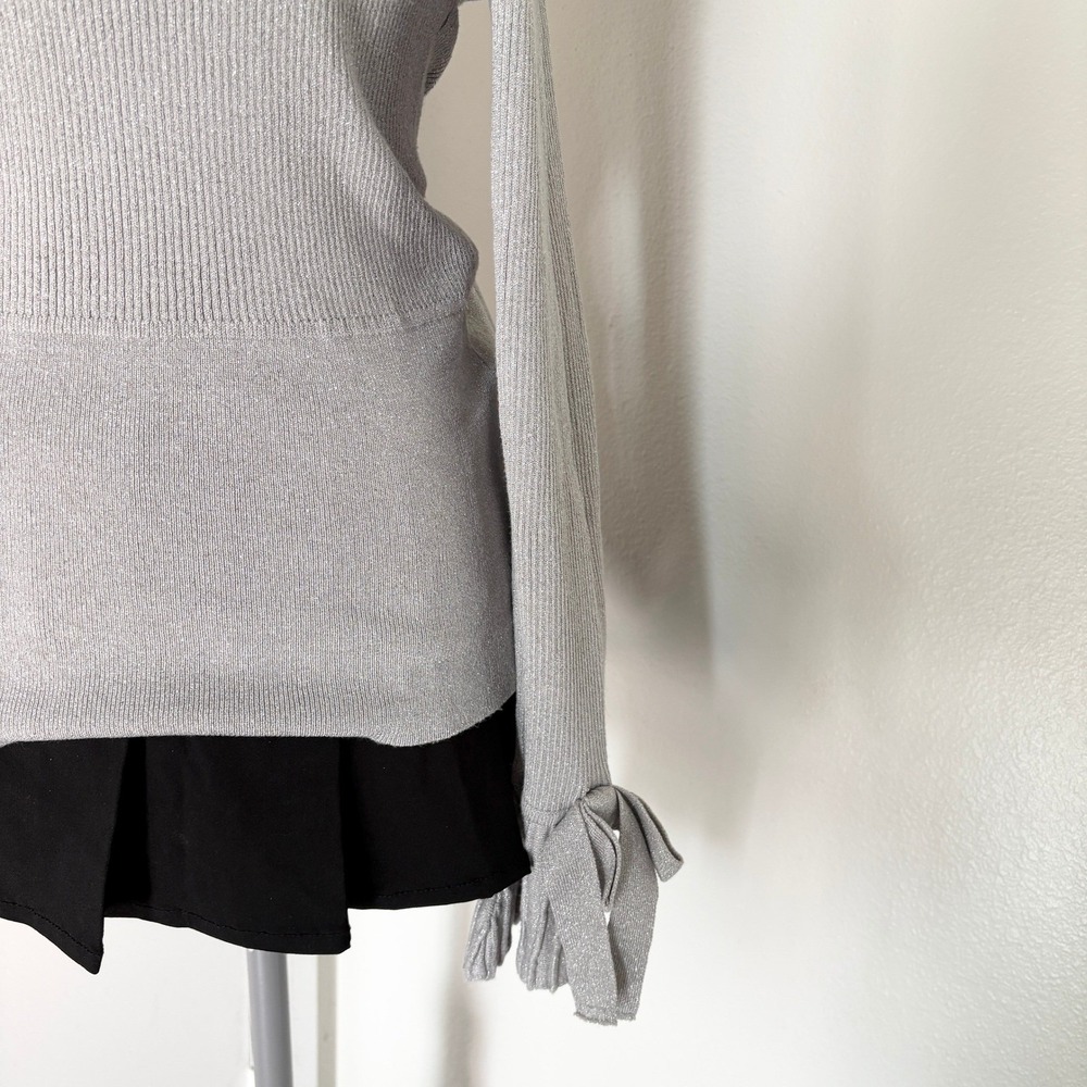 7th Avenue New York & Company Silver Metallic Off Shoulder Ribbed Sweater Medium - Picture 6 of 9